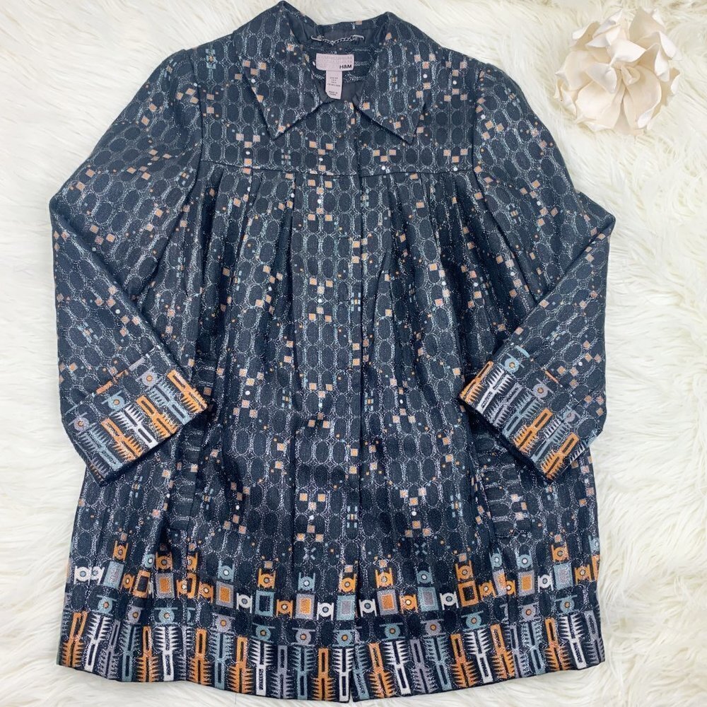 H&M Brocade Art to Wear/Artsy Lightweight Retro Style Swing Coat Women's Size 4